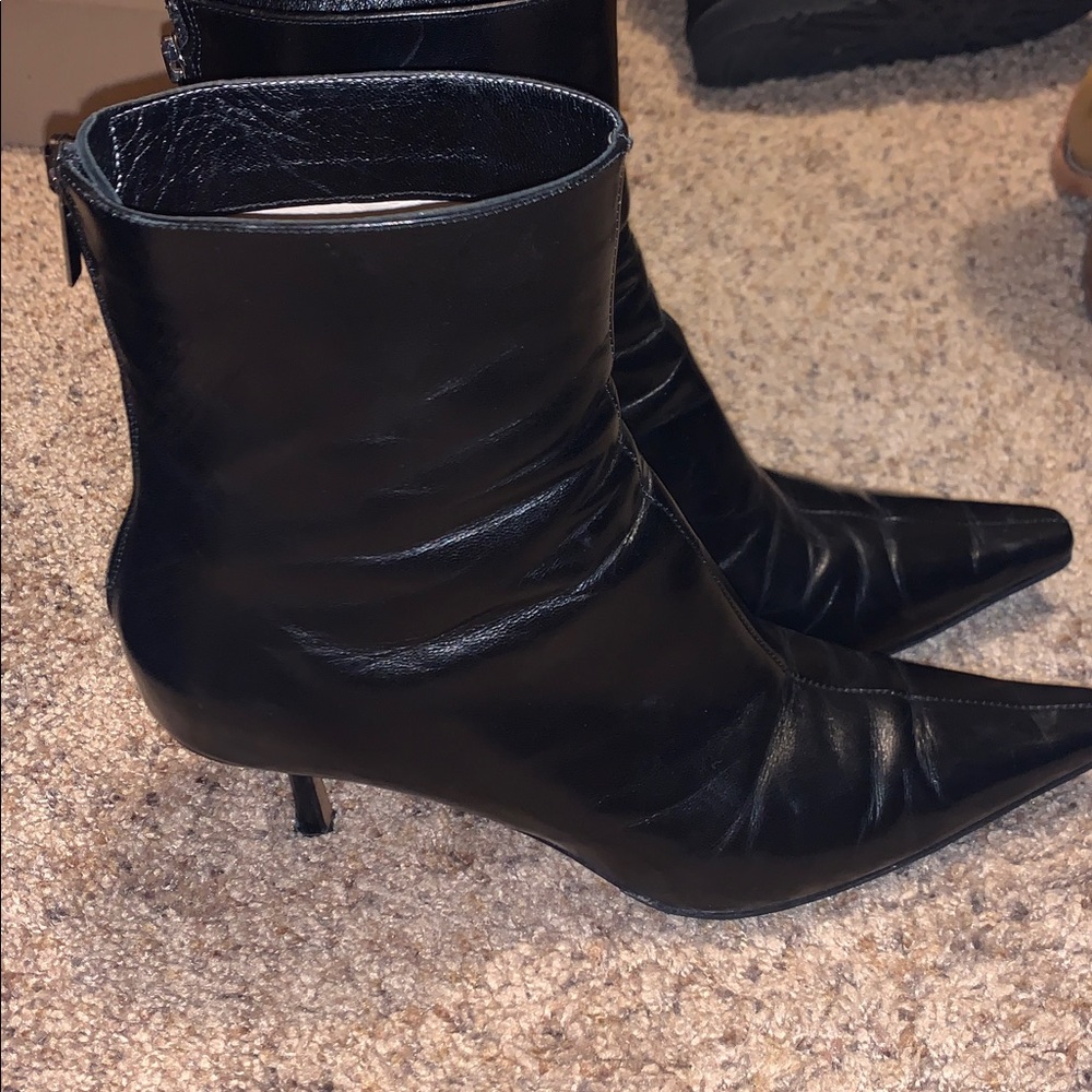 Jimmy Choo Black Leather Pointed-Toe Ankle Boots